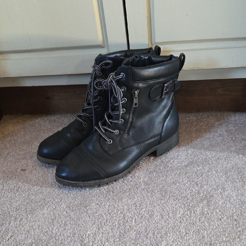 Jellypop Black Lace-Up Moto Boots